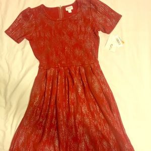 LuLaRoe Amelia dress fit and flare maroon and gold